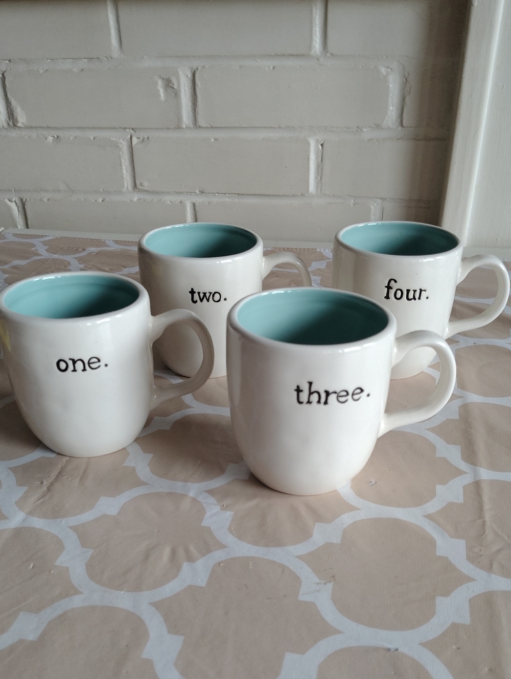 Magenta Exclusive Numbered Ceramic Coffee Mug Set of 4 White Aqua